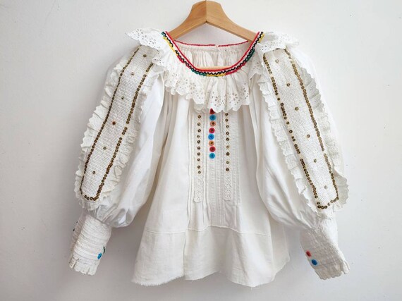 Vintage 1940 Lace Frilly Embroidered Blouse Romanian Folklore - Etsy