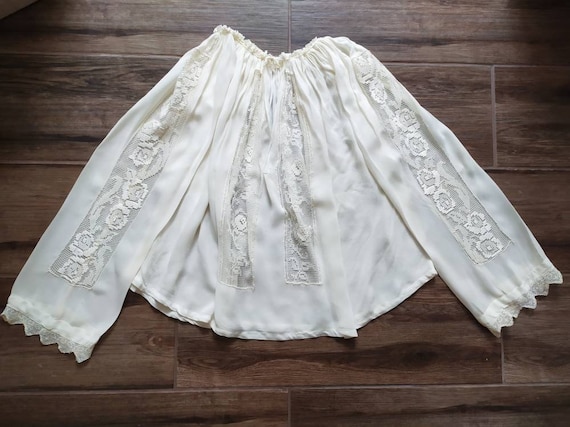 Vintage sheer Romanian blouse with crocheted lace