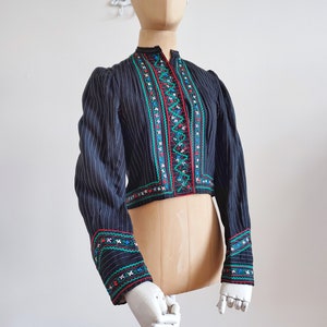 Vintage 1950 black Hungarian embroidered jacket from Györgyfalva