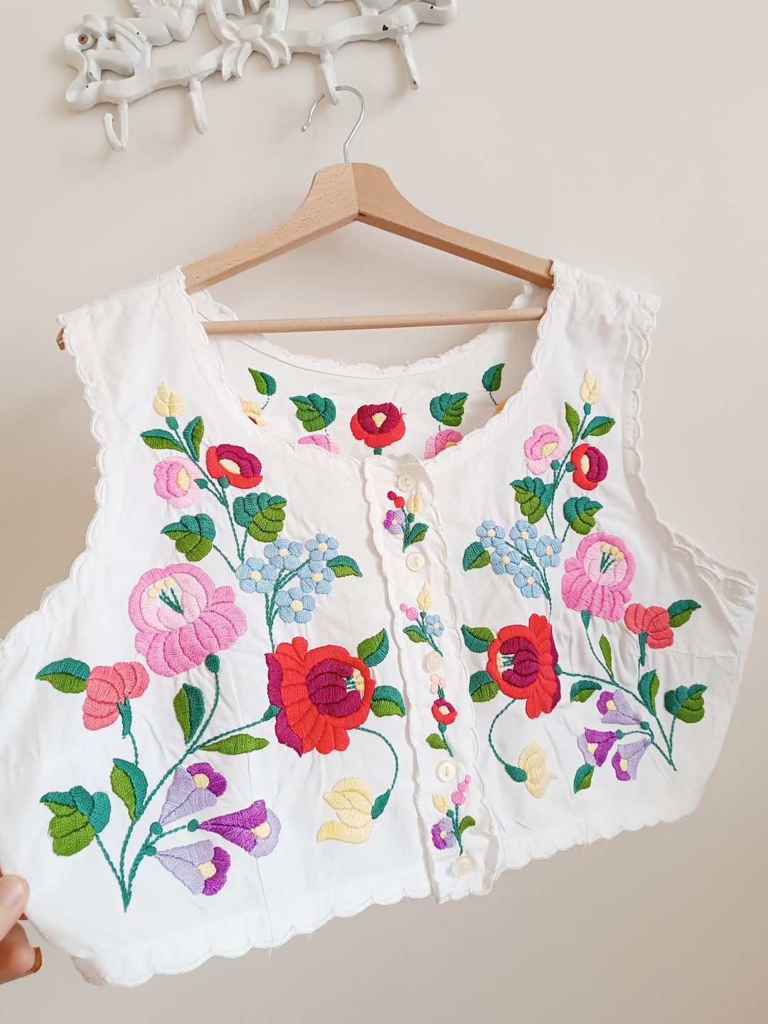 Vintage 1960 Hungarian Kalocsa Floral Embroidered Corset Top or Waistcoat - Etsy UK