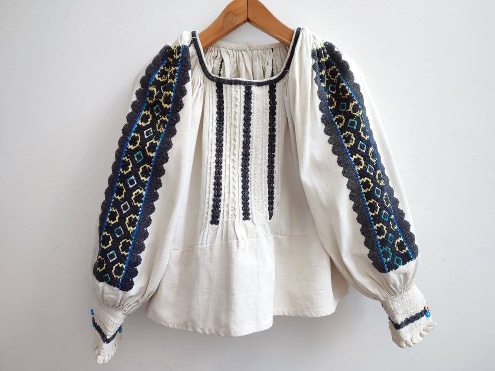 Antique Romanian Blouse Black Embroidered - Etsy