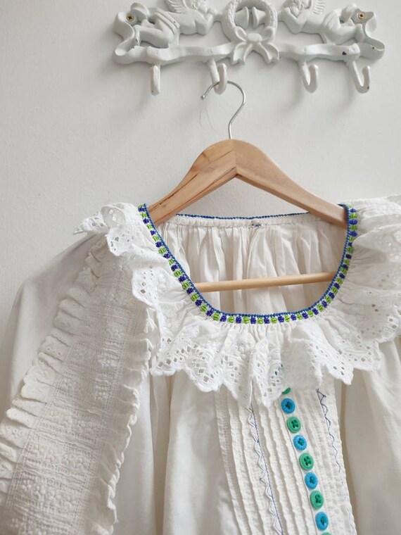 Vintage 1940 Lace Frilly Embroidered Blouse Romanian Folklore 