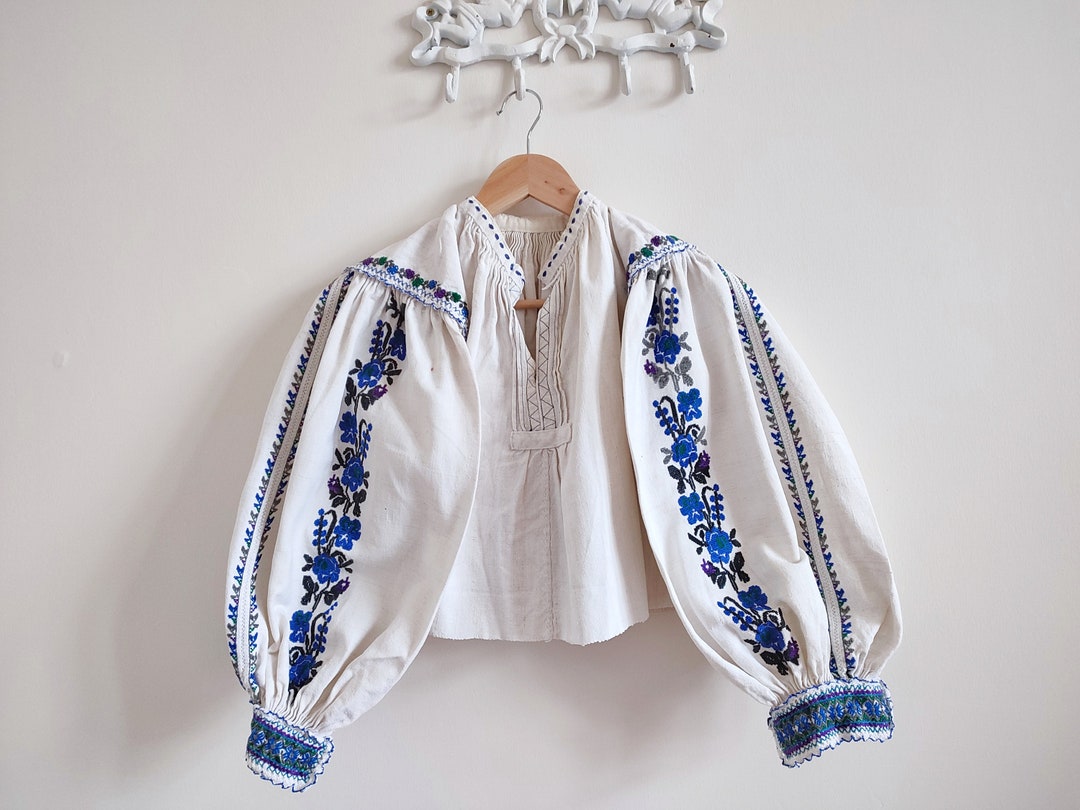 Antique 1930 Linen Romanian Blouse With Floral Embroidery Folklore ...