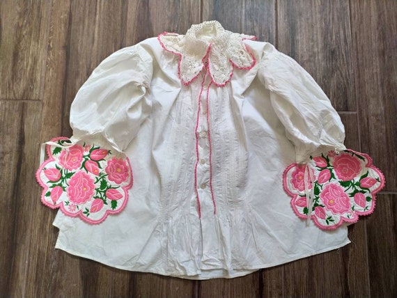 Hand embroidered Hungarian floral blouse