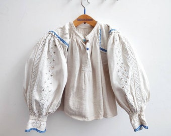Antique Romanian puffed sleeve authentic folklore embroidered blouse