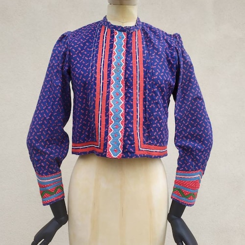 Vintage 1950 blue shops cotton Hungarian embroidered jacket from Györgyfalva