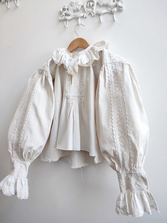 Antique 1930 bihor Romanian blouse collar with fl… - image 5