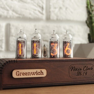 IN-14 Nixie Tube Clock: Retro Neon Desk Clock with Walnut Base