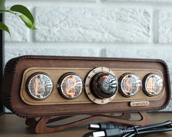 Reloj de escritorio de tubo Nixie: Dekatron OG-4, estilo vintage, madera de nogal