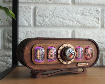 Nixie Tube Clock IN-12: Vintage Walnut Wood Desk Clock