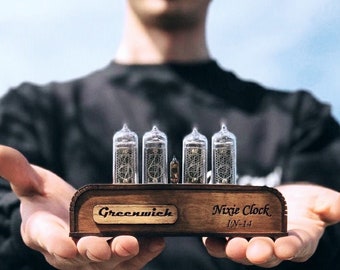 Nixie Clock In-14: Handmade Wooden Case, Retro Neon Sign