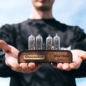 Nixie Clock In-14: Retro Neon Desk Clock, Walnut Case