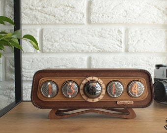 ニキシー管時計 デカトロン付 Nixie IN-4 dekatron OG-4 ニキシー管時計 IN-4 デカトロン OG-4 付き | 木製ウォールナット