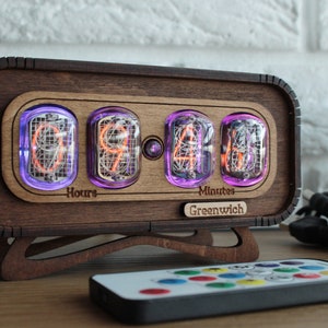 Nixie IN-12 Clock with RGB Backlight - Walnut Wooden Case