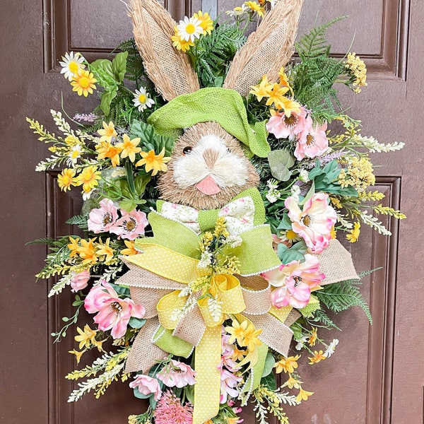 Osterkranz, Osternest, Hasenkranz, Hasenschmuck, Türdekor Ostern, großer Osterschmuck, Jutehasenschmuck, großer Hasengesichtsswag, Ostern