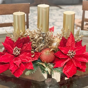 Christmas Centerpiece, Christmas floral arrangement, Christmas poinsettia, large centerpiece, Christmas decor, red floral centerpiece,