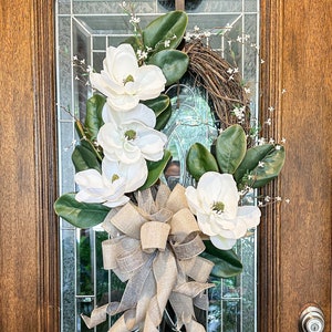 Bauernhauskranz, Real touch Magnolienkranz, Sommerkranz, Sommerdekor, Haustürkranz, rustikaler Kranz, Sommerdekor, weiße Magnolien