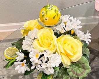 Summer centerpiece, lemon centerpiece, lemon candle