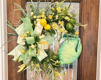 Corona de verano, corona de lima, corona de limón, decoración de limón, decoración de lima, corona de todos los días, percha de puerta de lima, decoración de puerta de limón, corona de primavera