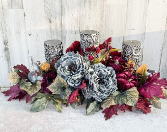 Fall centerpiece, large fall floral arrangement, thanksgiving centerpiece, autumn centerpiece, gray fall decor, burgundy fall decor, autumn