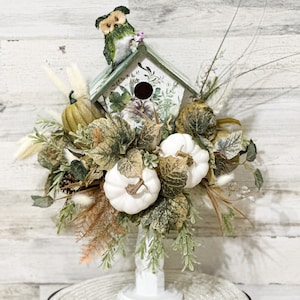 Fall Centerpiece, Fall candlestick arrangement, Fall Table Decor, fall birdhouse, Thanksgiving centerpiece, large fall birdhouse decor, fall