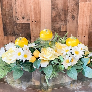 Lemon centerpiece, Summer centerpiece,  lemon decor, yellow roses, large floral arrangement, kitchen decor, lemon kitchen table decor
