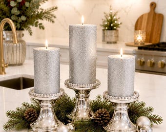 Silverpelarljus, silverglittervaxljus, silverljus, högtidsljus, julljus, vanligt silvervaxpelarljus, ljus