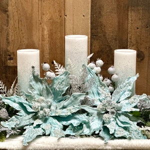 Large blue Christmas centerpiece, large Christmas centerpiece, Christmas floral arrangement, ice blue Christmas decor, XL floral arrangement image 2