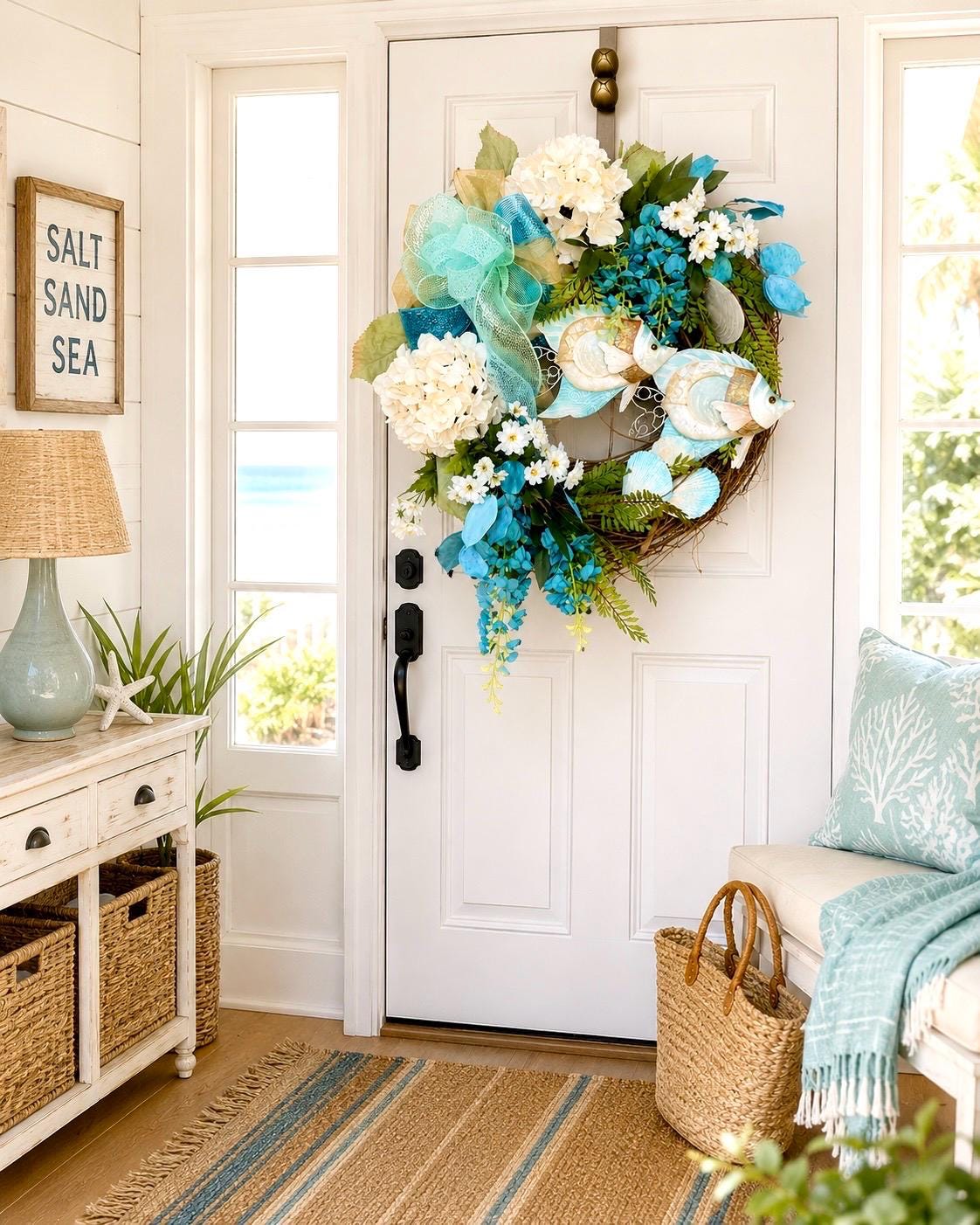 Luxury Coastal Wreath for Front Door, Beach House Decor, Nautical Fish ...