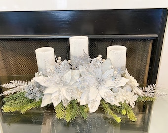 White Christmas centerpiece with LED candles, custom order