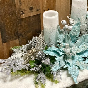 Large blue Christmas centerpiece, large Christmas centerpiece, Christmas floral arrangement, ice blue Christmas decor, XL floral arrangement image 6