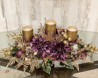 Christmas Centerpiece, purple Christmas centerpiece, purple Christmas floral arrangement, large Christmas centerpiece, Christmas decor