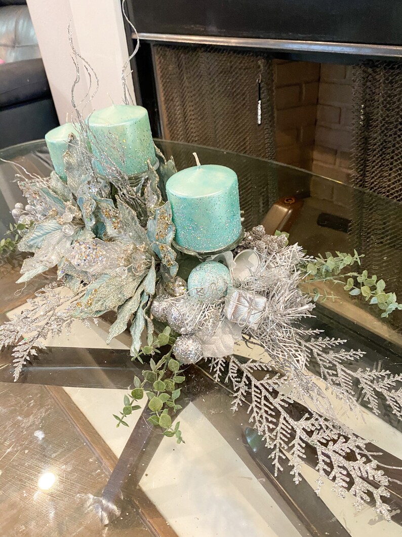 Christmas Centerpiece Blue Christmas Centerpiece Large Etsy