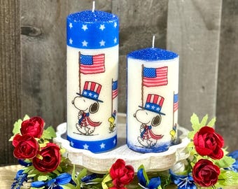 Patriottische kaarsen, Independence Day-kaarsen, handgemaakte kaarsen, Americana-kaarsen, zomerkaarsen, kaarsen van 4 juli, patriottisch decor
