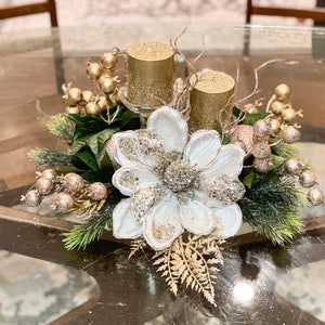Christmas centerpiece, champagne gold centerpiece, Christmas gift, kitchen table decor