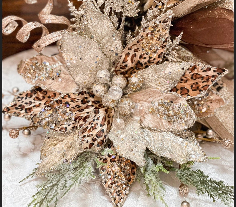 Leopard poinsettia, leopard Christmas poinsettia, poinsettia stem, leopard velvet Christmas flower image 1