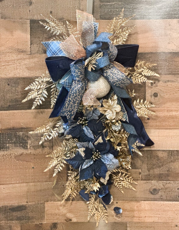 Christmas Wreath Swag Blue and White Christmas Swag Wreath Holiday