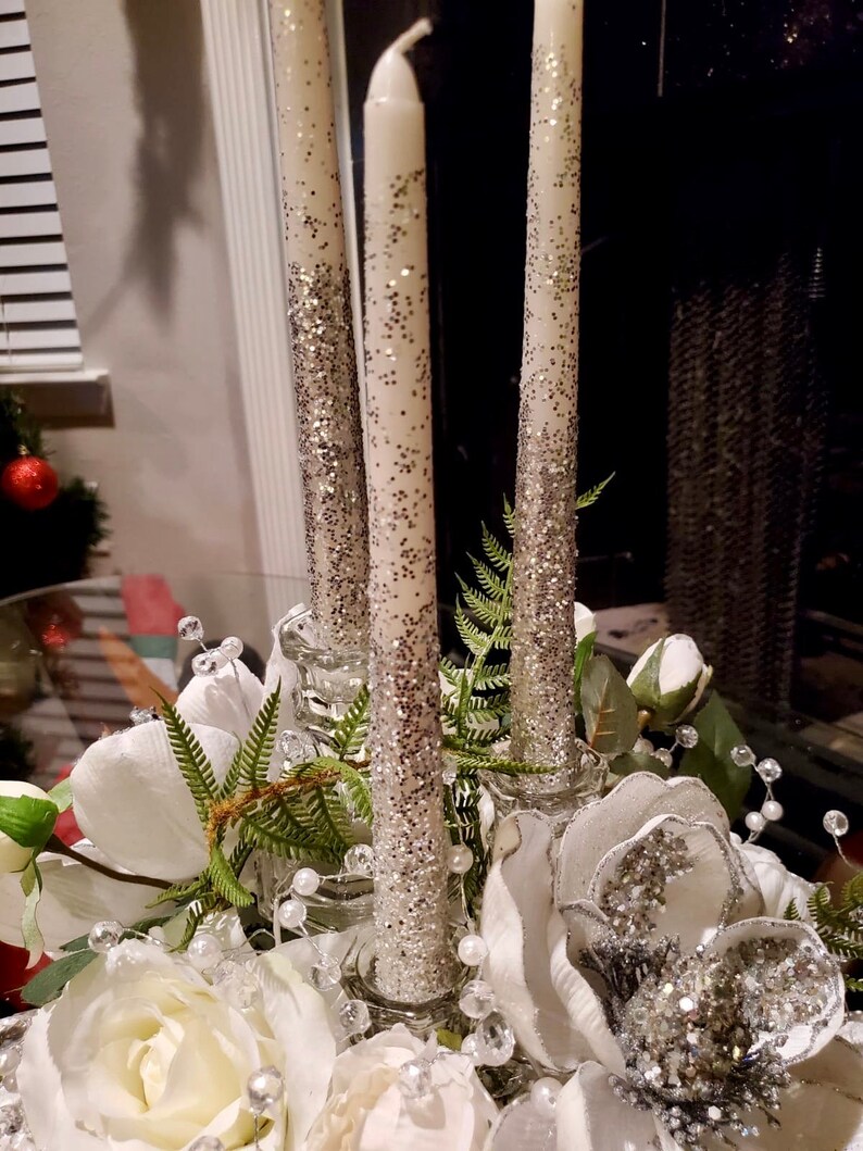 Wedding centerpiece, wedding candle holder, bridal shower decor, Designer centerpiece, white roses centerpiece, crystal centerpiece, image 9