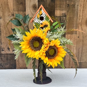 sunflower candle stick arrangement, sunflower birdhouse decor, sunflower centerpiece, sunflower kitchen decor, summer centerpiece, sunflower