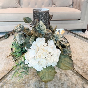 Farmhouse centerpiece, ivory centerpiece, centerpiece for table, all year round decor, everyday centerpiece, hydrangea floral arrangement