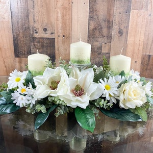 Summer centerpiece, large floral arrangement, magnolia floral arrangement, everyday centerpiece, everyday table decor, summer decor, summer