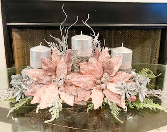 Christmas centerpiece, pink floral arrangement, pink Christmas decor, pink Christmas centerpiece for table, large pink floral arrangement