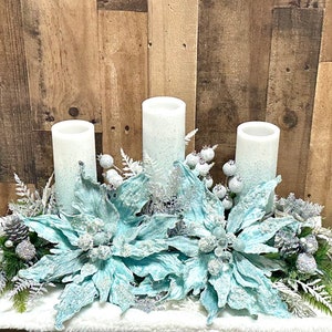 Large blue Christmas centerpiece, large Christmas centerpiece, Christmas floral arrangement, ice blue Christmas decor, XL floral arrangement image 1