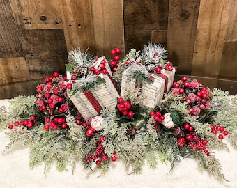 Christmas centerpiece, large Christmas table decor, luxe Christmas centerpiece, Christmas gift box table decor, Christmas giftbox, gift idea