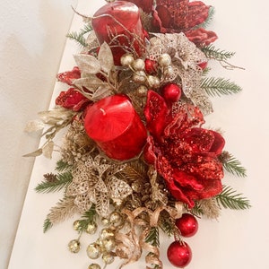 Christmas Centerpiece,Red Christmas decor, Red Christmas floral arrangement, Large Christmas centerpiece, Christmas candle holder, Christmas image 5