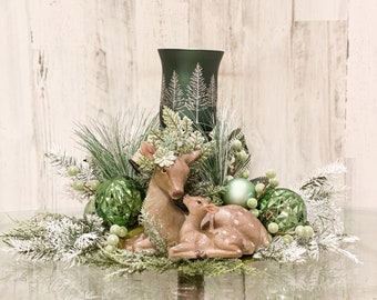 Christmas centerpiece, farmhouse centerpiece, reindeer decor, Christmas table decor, Christmas hurricane, Christmas farmhouse centerpiece,