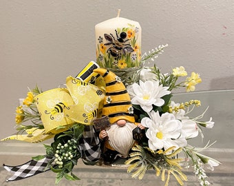 Summer centerpiece, bee centerpiece, bee decor, bumble bee decor, spring centerpiece, table decor, candle holder, bee candle, housewarming