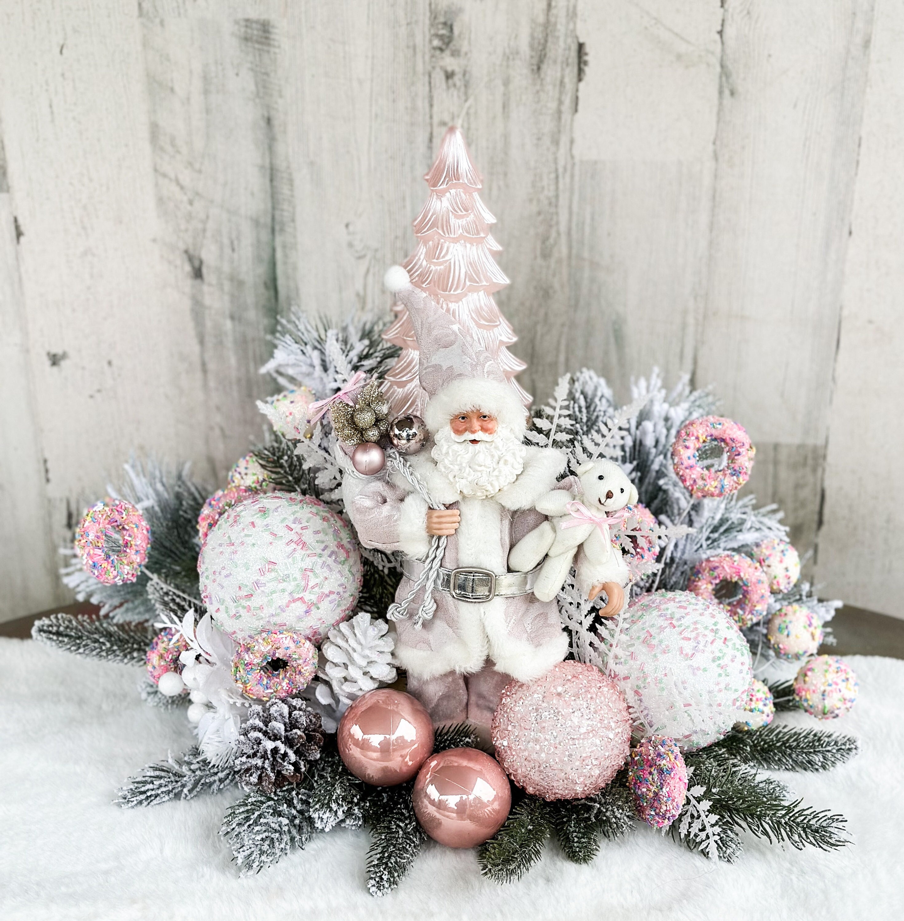 Rosa Weihnachtsmann Herzstück, rosa Weihnachtsmann Herzstück, rosa Weihnachtsdekor, rosa Weihnachtsmann, rosa Weihnachtstischdekor, rosa Weihnachtskerze,