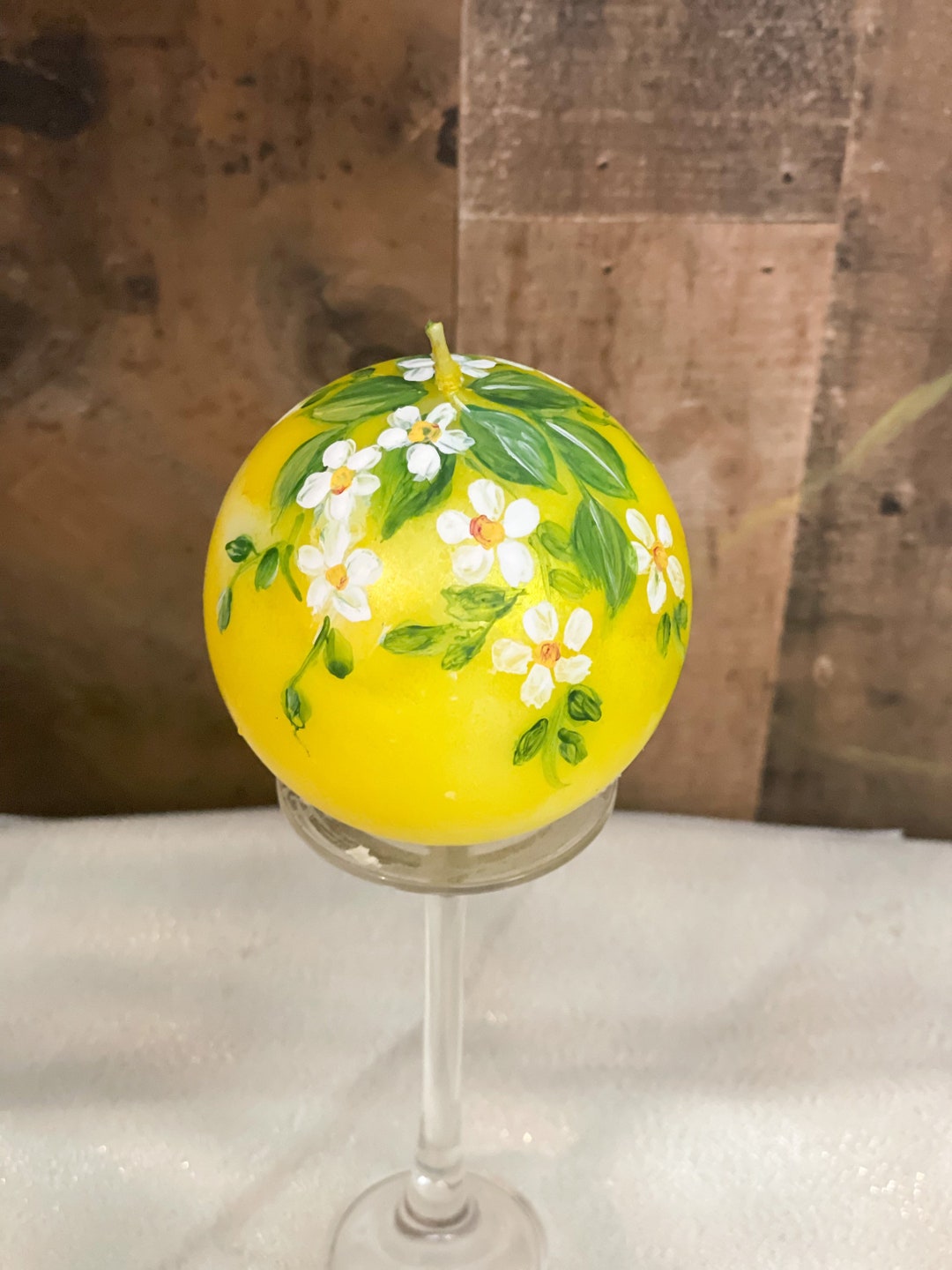 Hand Painted Candles, Yellow Candles, Yellow Round Candles, Lemon