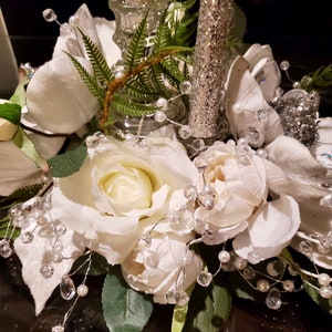 Wedding centerpiece, wedding candle holder, bridal shower decor, Designer centerpiece, white roses centerpiece, crystal centerpiece, image 8